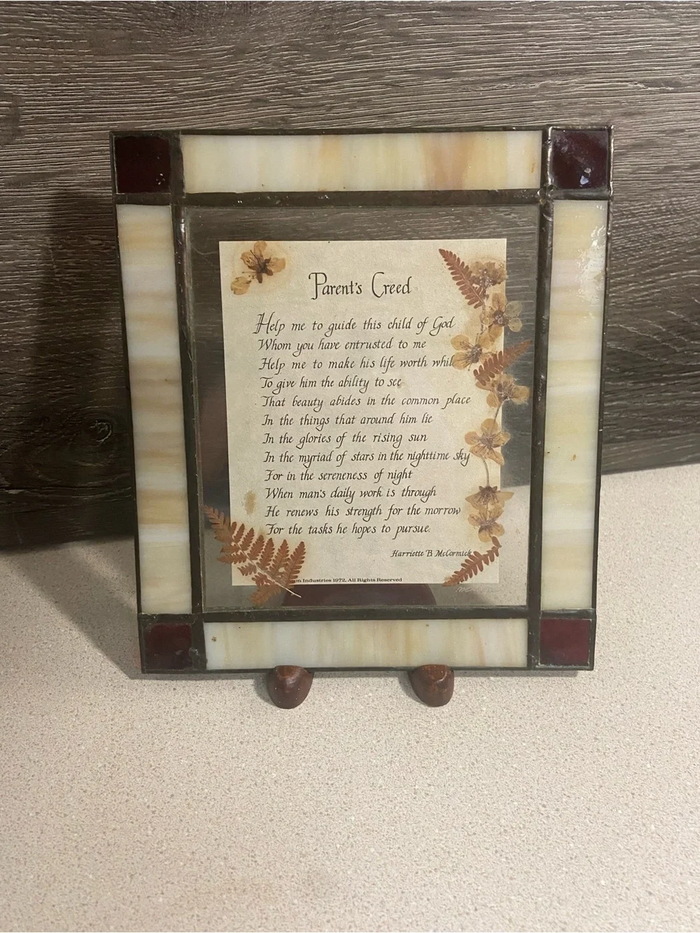 Vintage Wall Hanging Parents Creed Framed in Stained Glass Border